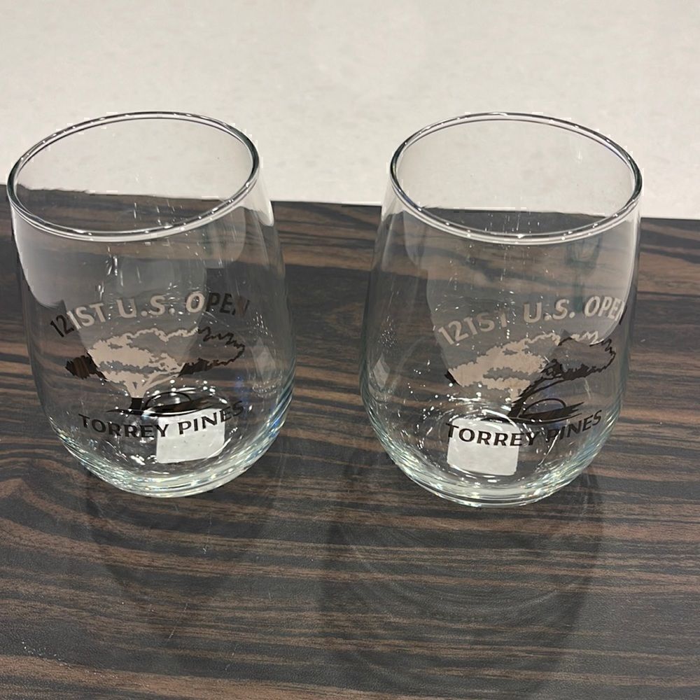Torrey pines 121st US open stemless wine glasses new with tags PGA great course.